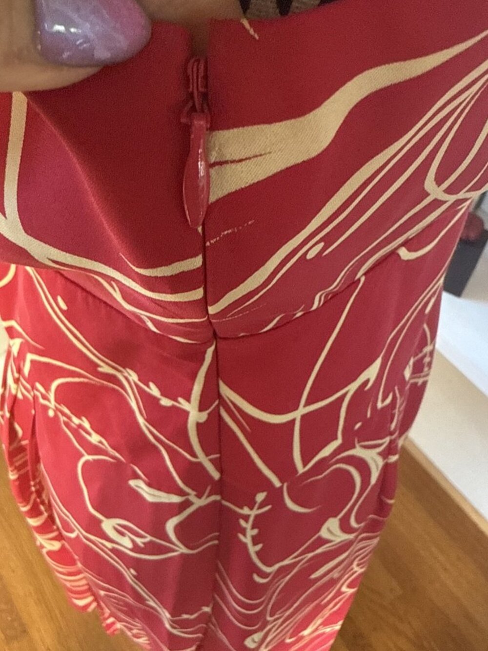 Ann Taylor Dress 8 Red & cream Silk A-Line Sleeveless side Zip Lined - Picture 3 of 11